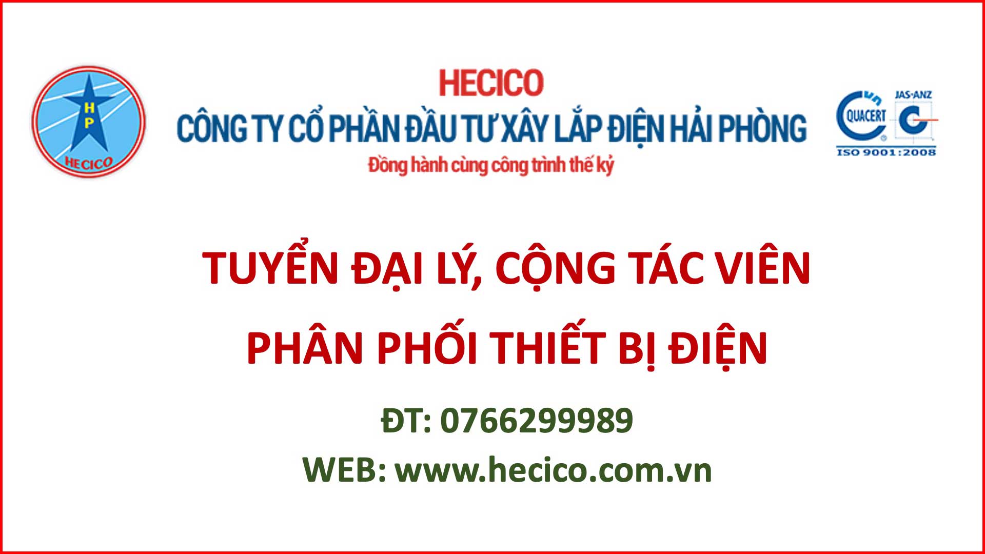 Hecico Tuyển Đại Lý Và Cộng Tác Viên Banner