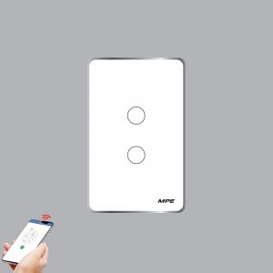 Mặt 2 công tắc màu trắng viền bạc MPE SWW2 SC